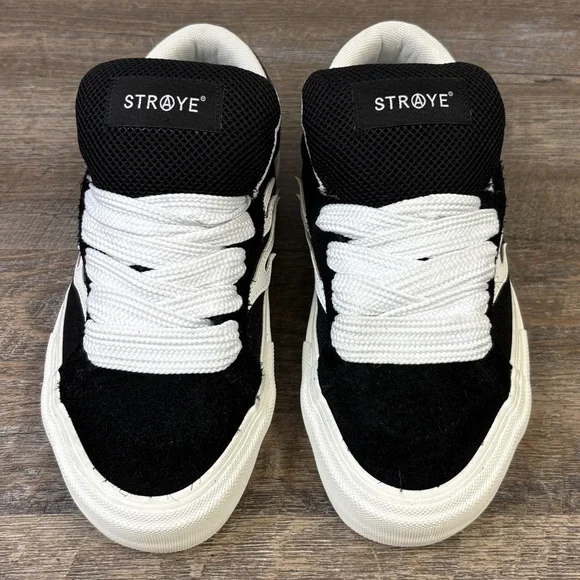 🔥 Straye “Logan Puff” Flame Sneakers Black & White 7M / 8.5W Like New in Box